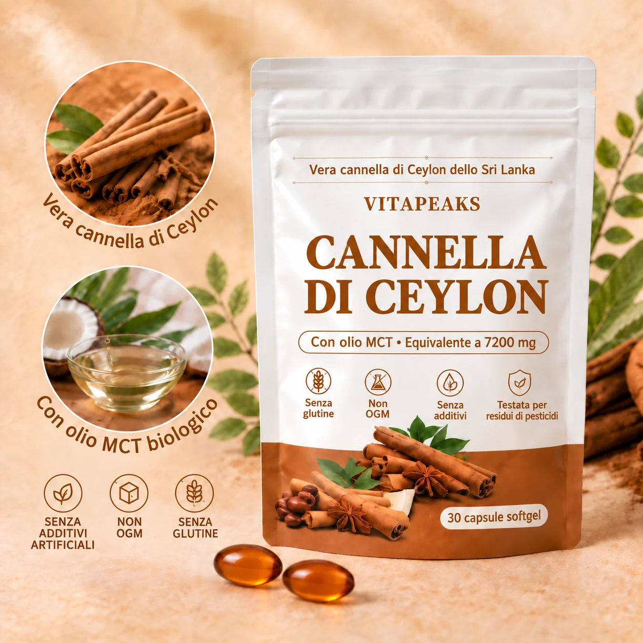 VitaPeaks cannella di Ceylon con olio MCT