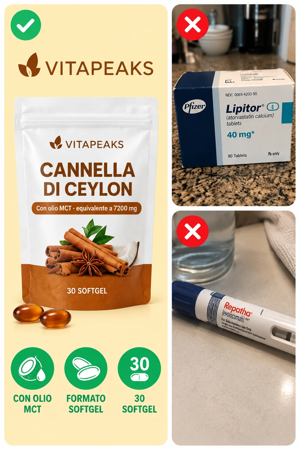 Confronto illustrativo: VitaPeaks non sostituisce i farmaci prescritti